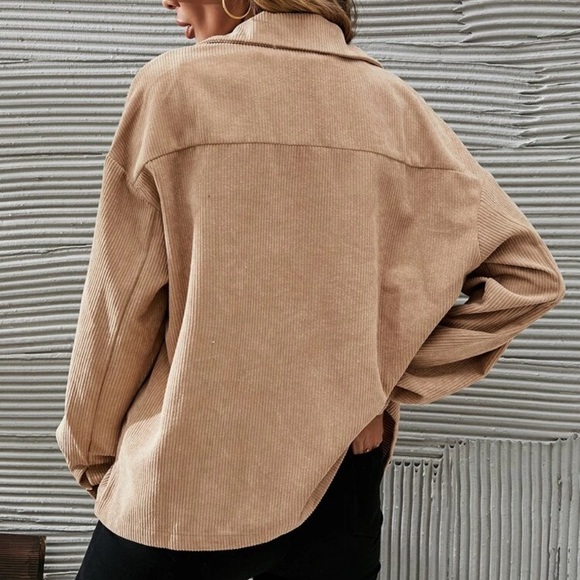 Corduroy boyfriend oversized shacket jacket button up boho tiktok tan khaki - Picture 3 of 14